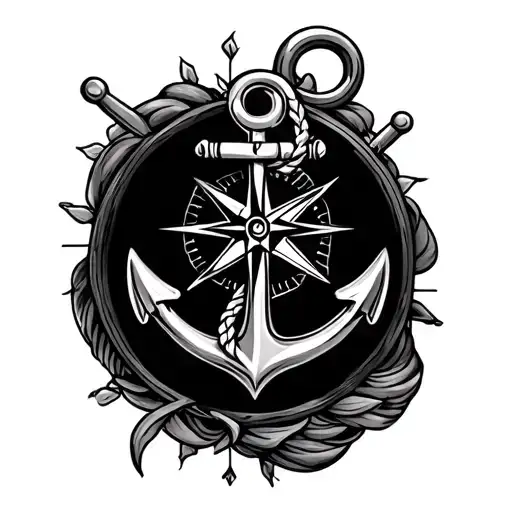 anchor and compass  tattoo design idea
