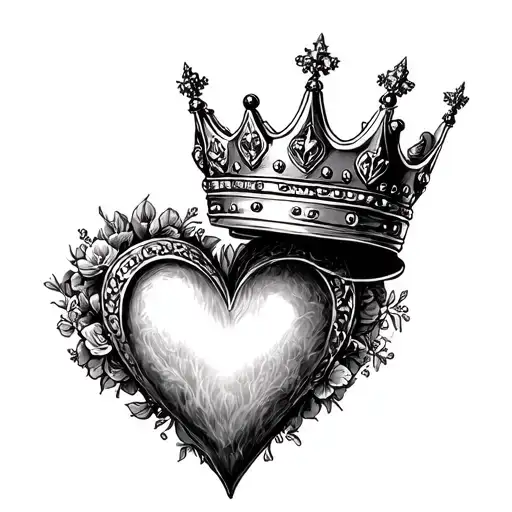 king and Queen crown surrounded by a heart  tattoo design idea