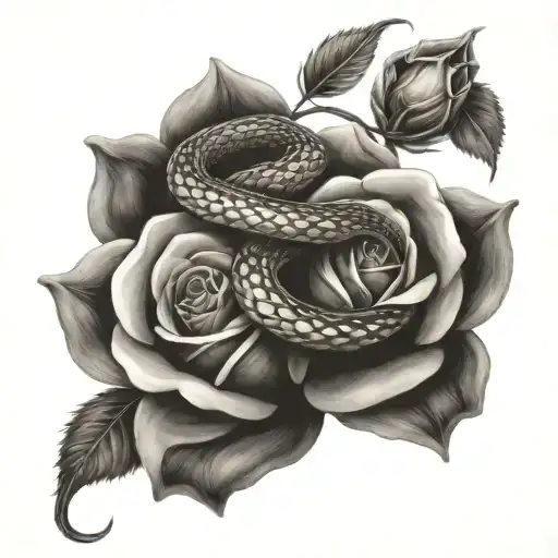Snake and roses intertwined tattoo design idea