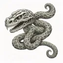 snake skeleton going up tail bottom straight up curvy going up with snake head on each side sideways up tattoo design idea