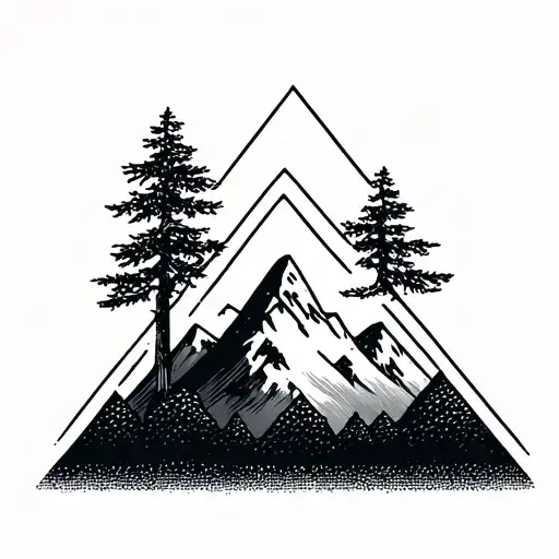 A simple mountain in a triangle with a little nature, all minimalist and size 3 cm approximately tattoo design idea