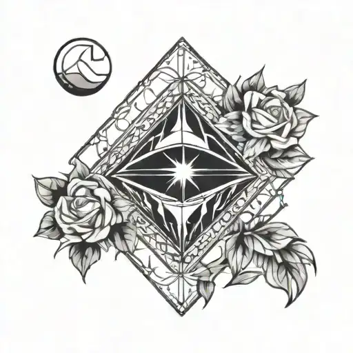 geometric diamond outdoor with crescent moon  tattoo design idea