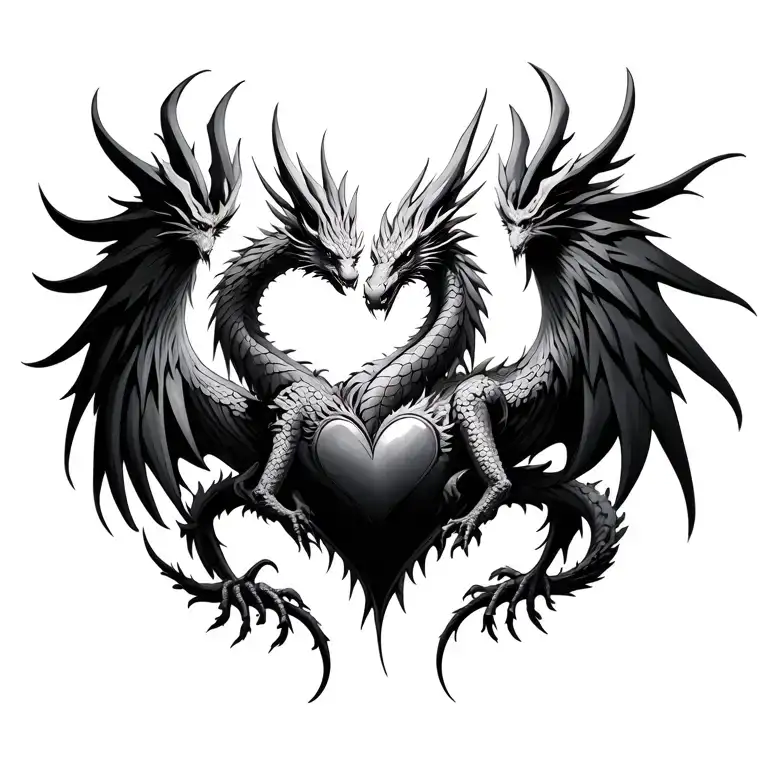 phoenix and dragon form heart tattoo design idea