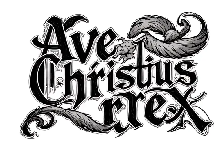 the words "ave christus rex" curved to fit on someones upper back in one line tattoo design idea