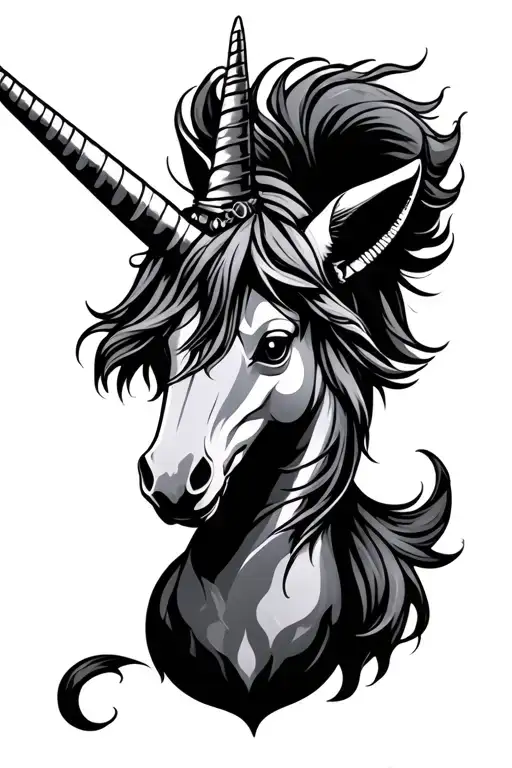 punk rock unicorne tattoo design idea