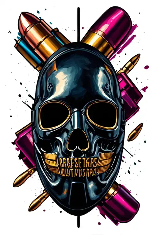 Purge Sicario Bullet Mask surrounded by vibrant tattoo design idea