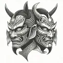 samurai mask split in half face sad face tattoo design idea