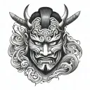 samurai mask split in half face sad face tattoo design idea