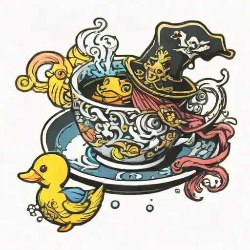 Storm in a teacup with a rubber duck pirate tattoo design idea