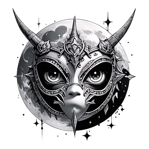 majoras mask moon but looks more peaceful tattoo design idea