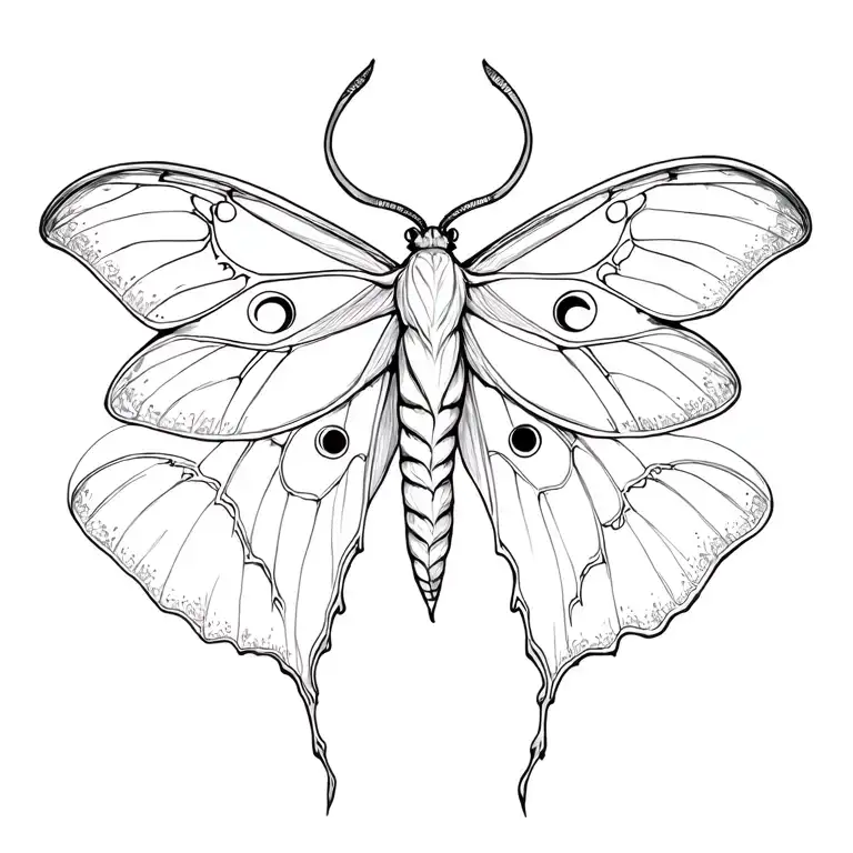 Luna moth with moon phases intertwined tattoo design idea