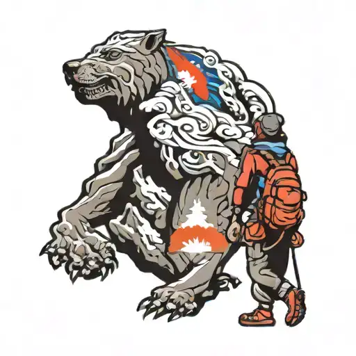 Nepal flag Everest and backpacker standing tattoo design idea