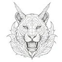 A sketch style tattoo of a fierce lioness with a dagger clenched between her teeth tattoo design idea