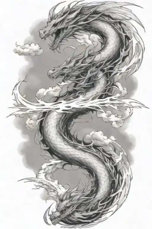 leviathan, virgo, typhoon, wings, clouds, dragon, fighting, midgar background, manlike body, storm, lightning tattoo design idea