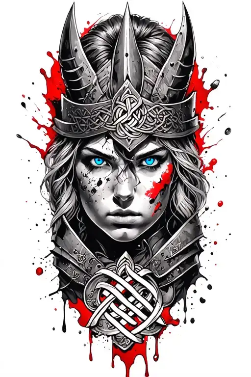 Valkyrie with blue eyes on armor tattoo design featuring Celtic trinity knot  tattoo design idea