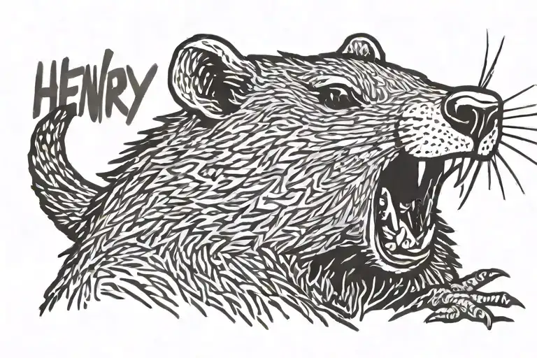 Screaming Cartoon Marmot With "henry!?" Written Underneath Tattoo tattoo design idea
