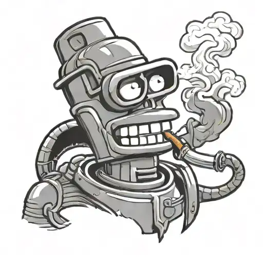 bender Futurama smoking cigarette with words blow me tattoo design idea