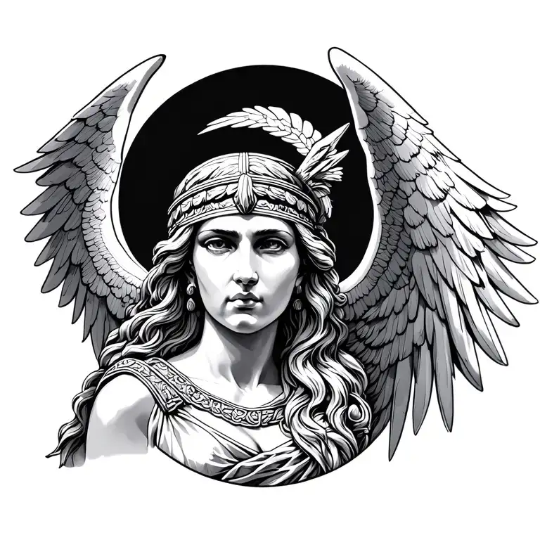 winged greek goddess Athena tattoo design idea