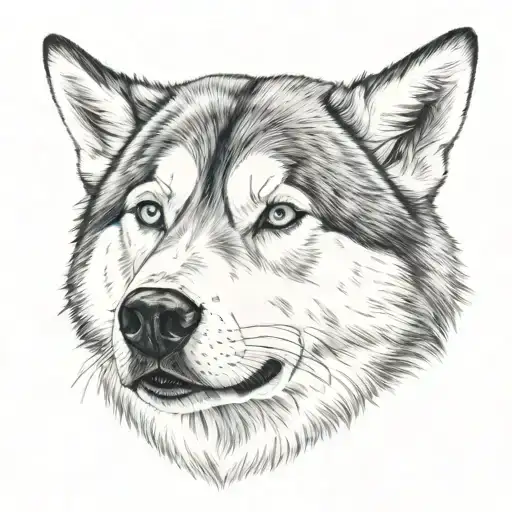 Husky head tattoo from the front view tattoo design idea