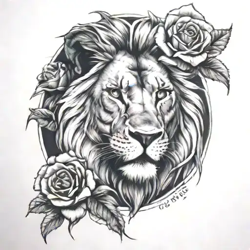 lion eyes, 2 roses, 2 hours and Not by might, nor by power, but by my Spirit, says the Lord of hosts. tattoo design idea
