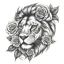 lion eyes, 2 roses, 2 hours and Not by might, nor by power, but by my Spirit, says the Lord of hosts. tattoo design idea