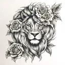 lion eyes, 2 roses, 2 hours and Not by might, nor by power, but by my Spirit, says the Lord of hosts. tattoo design idea