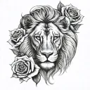 lion eyes, 2 roses, 2 hours and Not by might, nor by power, but by my Spirit, says the Lord of hosts. tattoo design idea