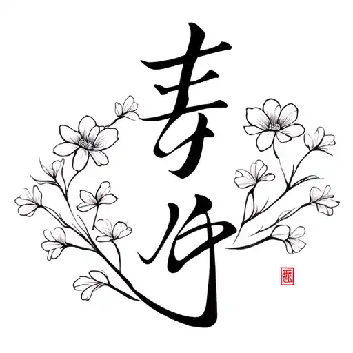 kanji "love" with flowers growing tattoo design idea