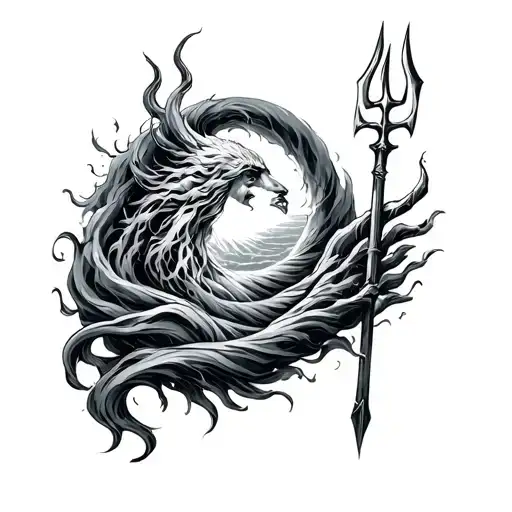 infinity through the journey fill with storms incorporating Poseidon's trident tattoo design idea