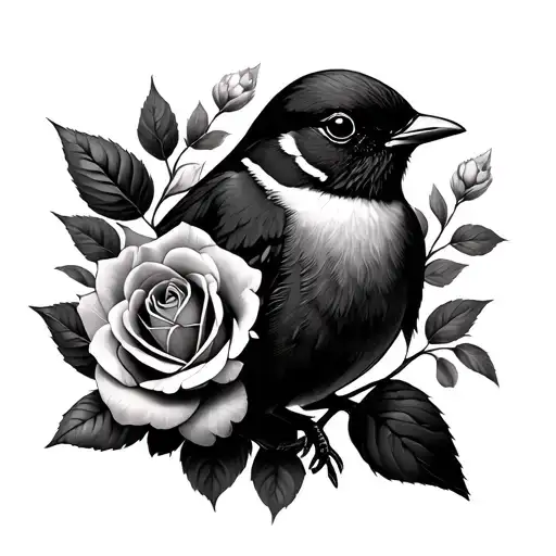 Robin Bird and roses tattoo design idea