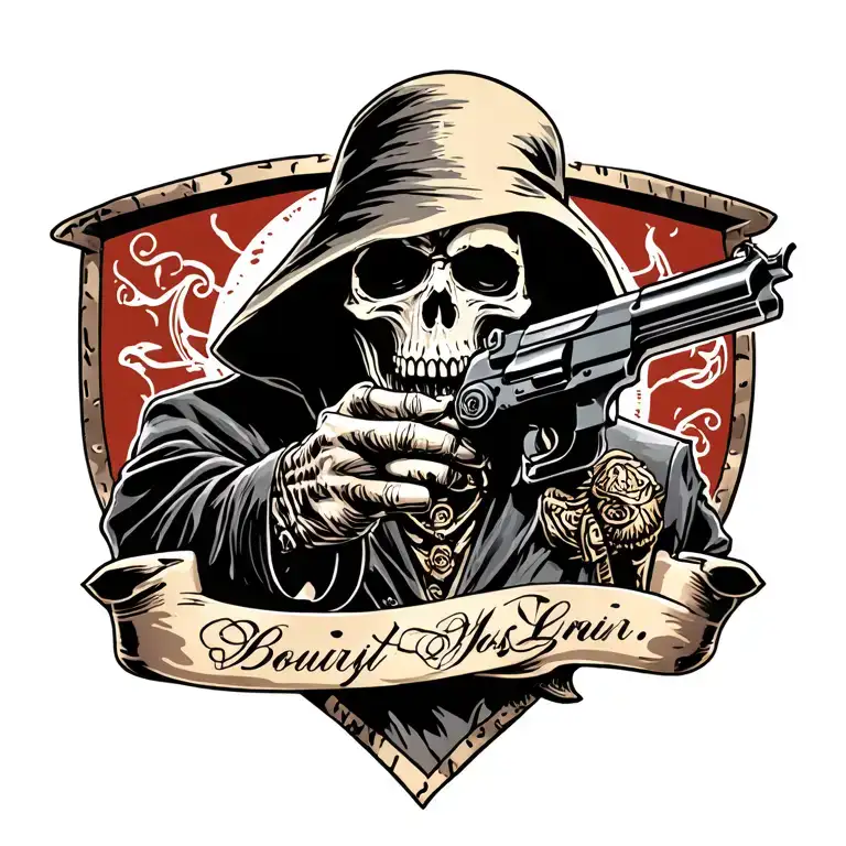 Grim reaper with a gun tattoo design idea