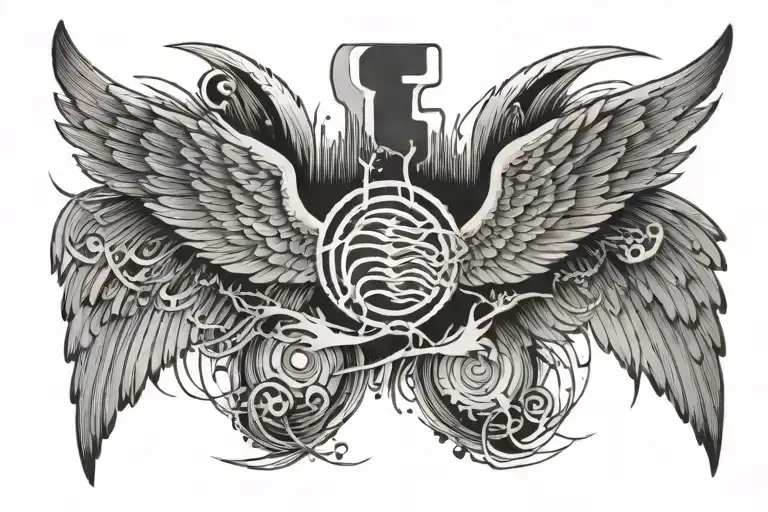 sound wave and angel wings tattoo design idea