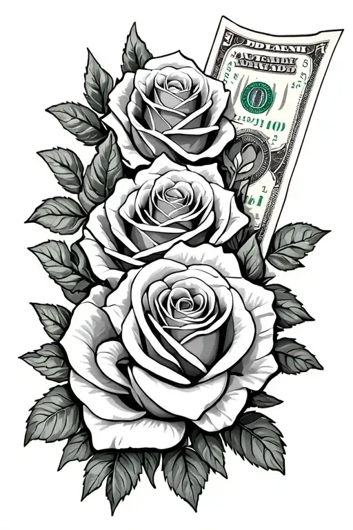 100 Dollar Bills, Roses mixed together tattoo design idea