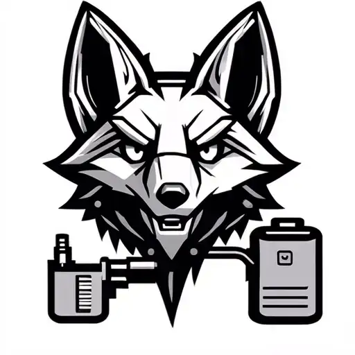Mechanical fox head logo. Fox head is plugged into a battery. Low detail, simple design. tattoo design idea