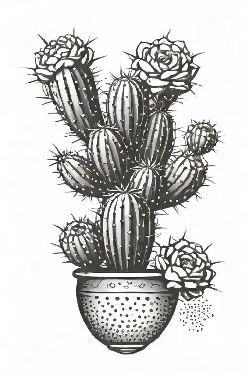 vertical bohemian retro cactus with clouds  tattoo design idea