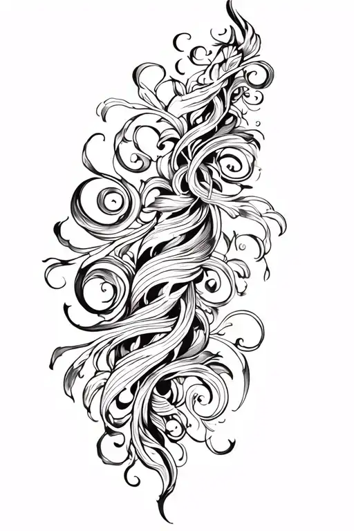 A long but narrow tattoo along the spine with a few swirls. It widens towards the shoulder blades and lower back. tattoo design idea