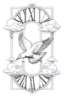 roman numerals 20 January 2021 with dove and clouds tattoo design idea