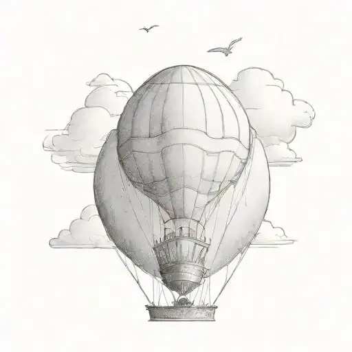A sketch-style design of a hot air balloon floating above a cityscape, symbolizing the desire to see the world from a different perspective tattoo design idea
