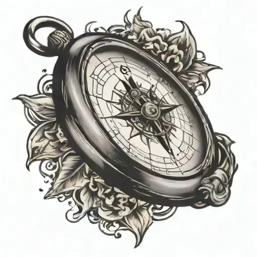 compass Pocket clock tattoo design idea