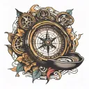 compass Pocket clock tattoo design idea