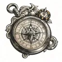 compass Pocket clock tattoo design idea