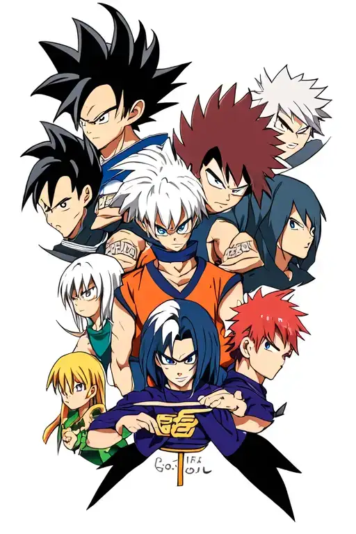 Collage tattoo with anime characters such as: Inuyasha, Vegeta, Kakashi, Sett, Gaara, L, Ken Kaneki tattoo design idea