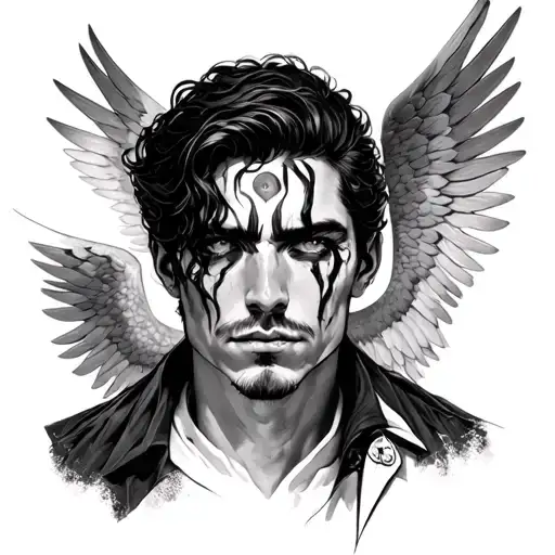 Miguel Angel's face with the eyes of the fallen angel tattoo design idea