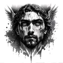 Miguel Angel's face with the eyes of the fallen angel tattoo design idea