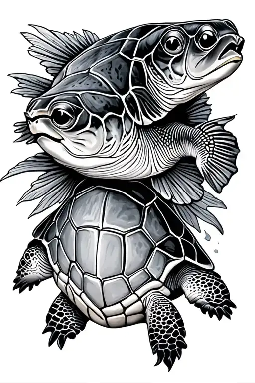turtle and flounder tattoo design idea