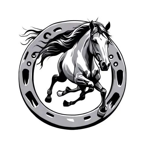 horse running horse shoe tattoo design idea