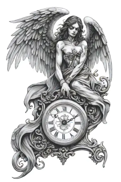 angel of death time piece tattoo design idea