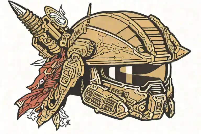 Halo Master Chief samurai mask tattoo design idea
