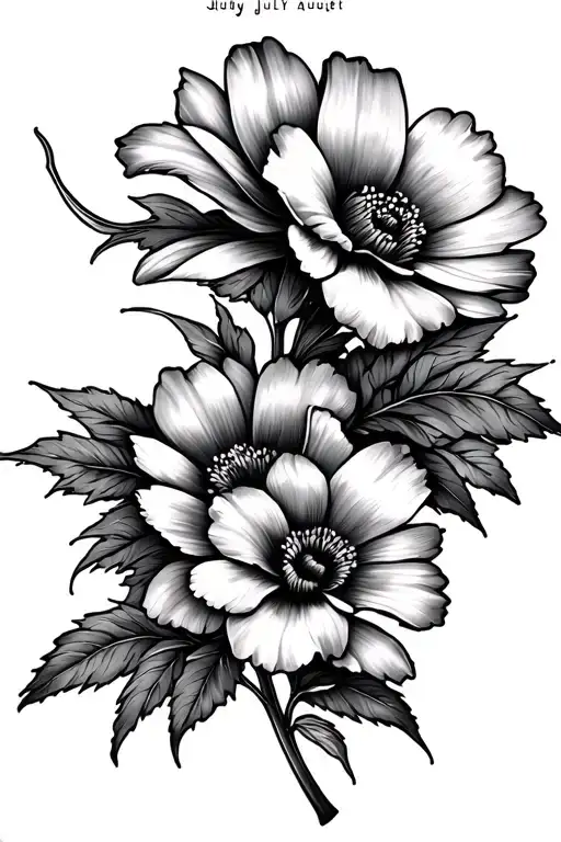 may, July, August, September birth flower intertwined tattoo design idea