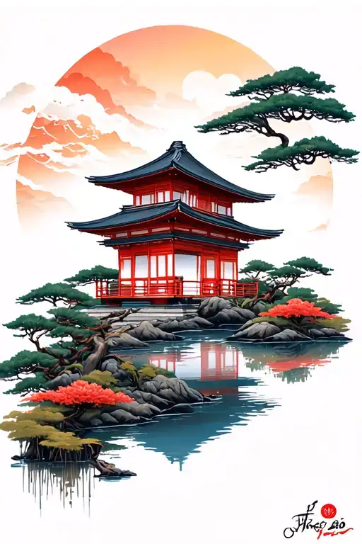Japanese scenery tattoo design idea